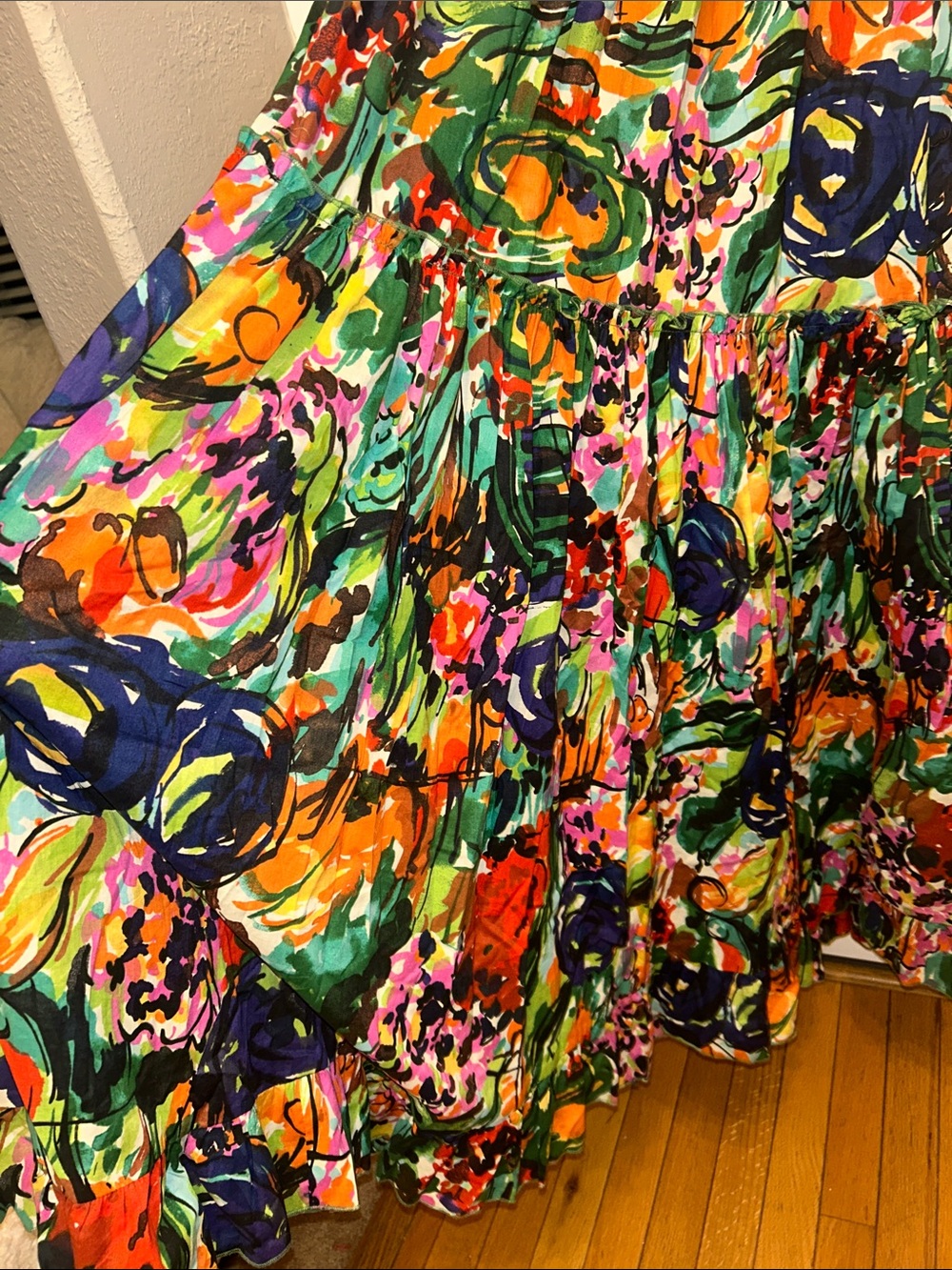 Mods International Green Floral Halter Maxi Dress w/ Ruffled Tiered Skirt - Picture 4 of 8